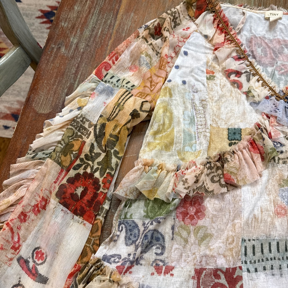 Anthropologie TINY Patchwork Boho Blouse - Ruffle… - image 3
